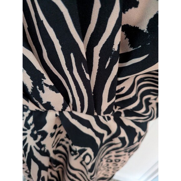 Lipsy London Dress Womens 14 Beige Black Cheetah Leopard Club Party Faux Wrap - Picture 6 of 13